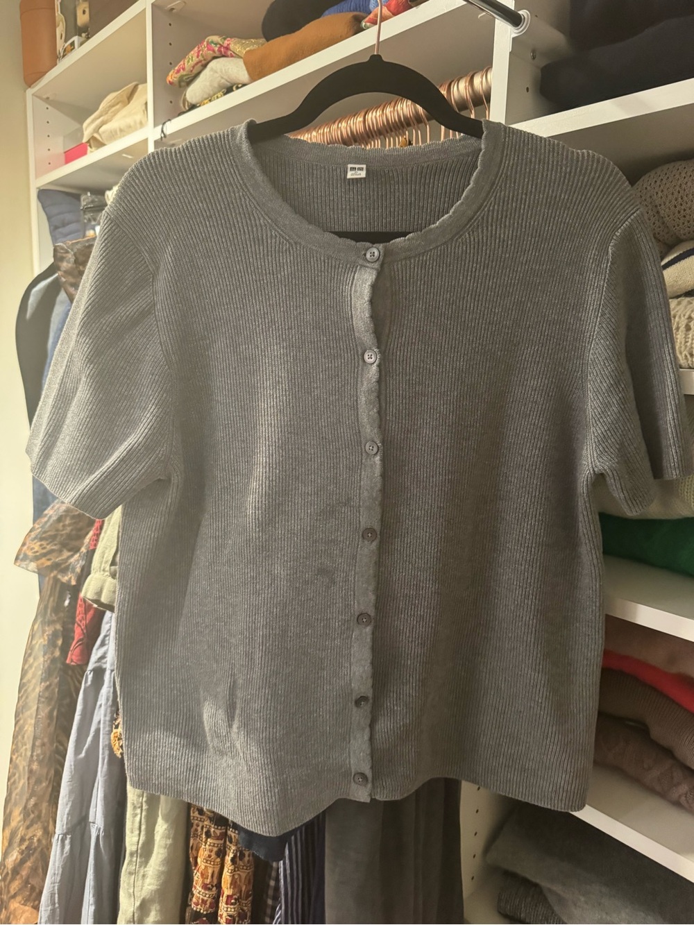 Uniqlo Gray Short-Sleeve Button-Front Cardigan